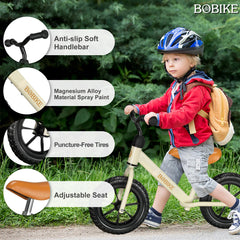 Bobike balance bike adjustable seat closeup shows grow-with-child feature.