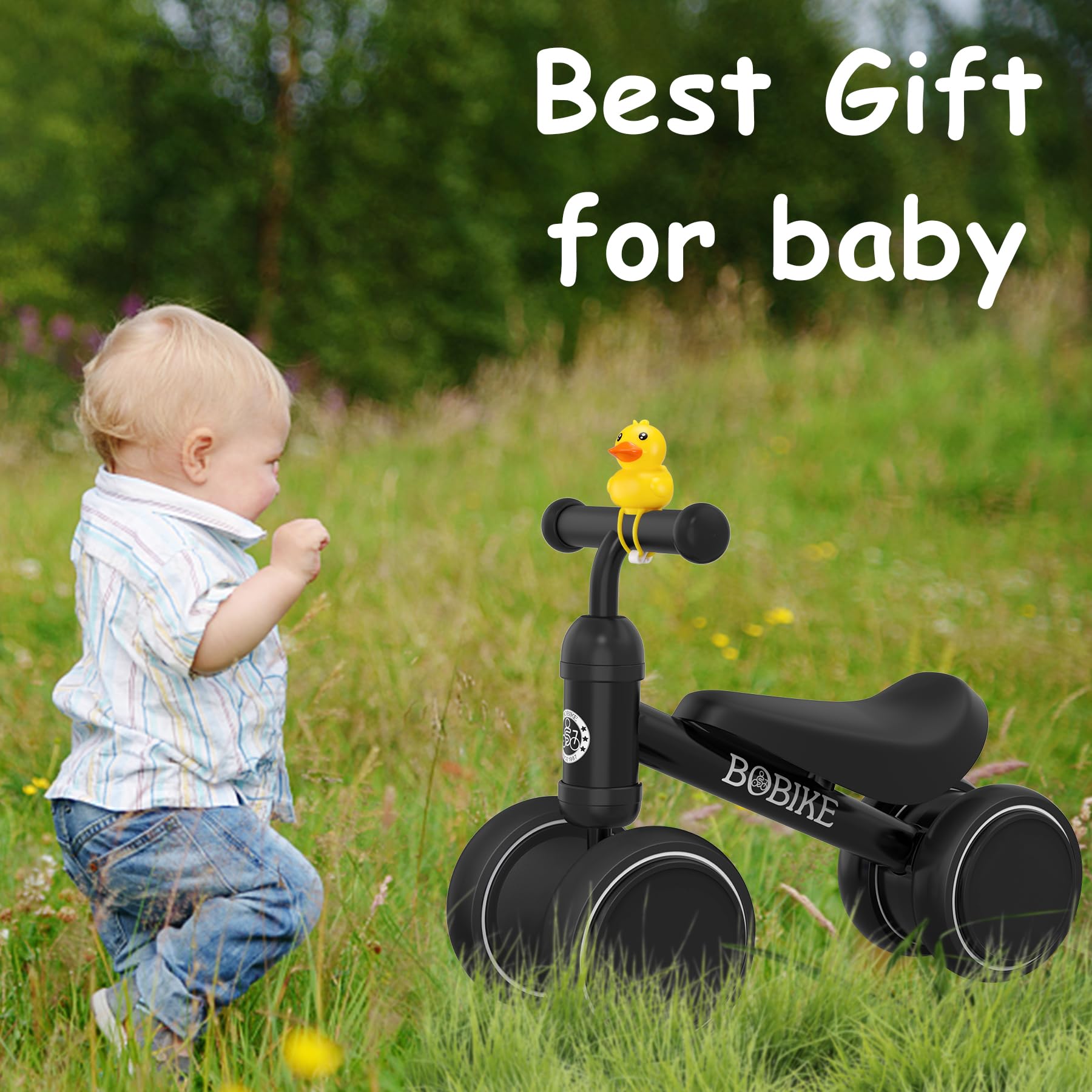 Bobike balance bike black kid using indoors or outdoors under supervision.