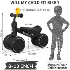Bobike balance bike black seat close-up highlights comfortable seating.