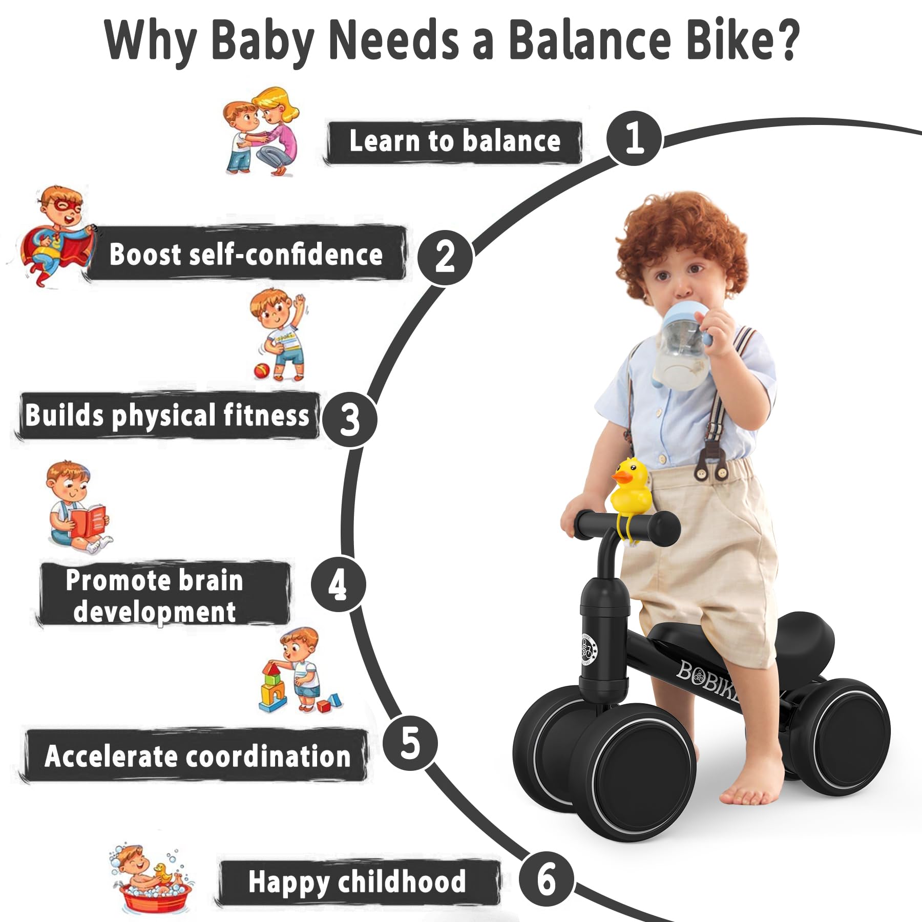 Bobike balance bike black wheels closed design protects feet.