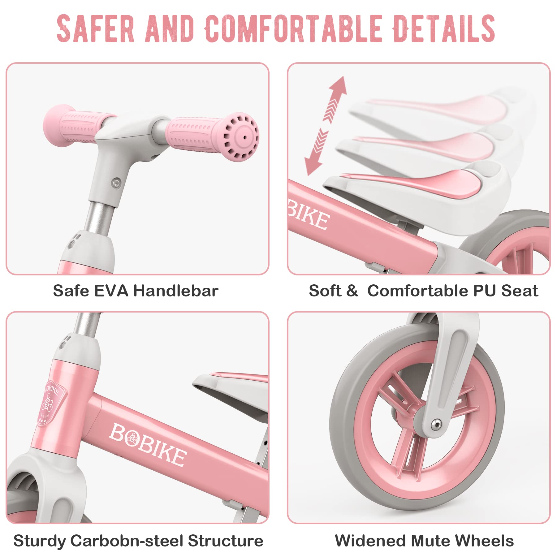 Bobike Toddler Balance Bike adjustable seat demonstrates growth with your child during play