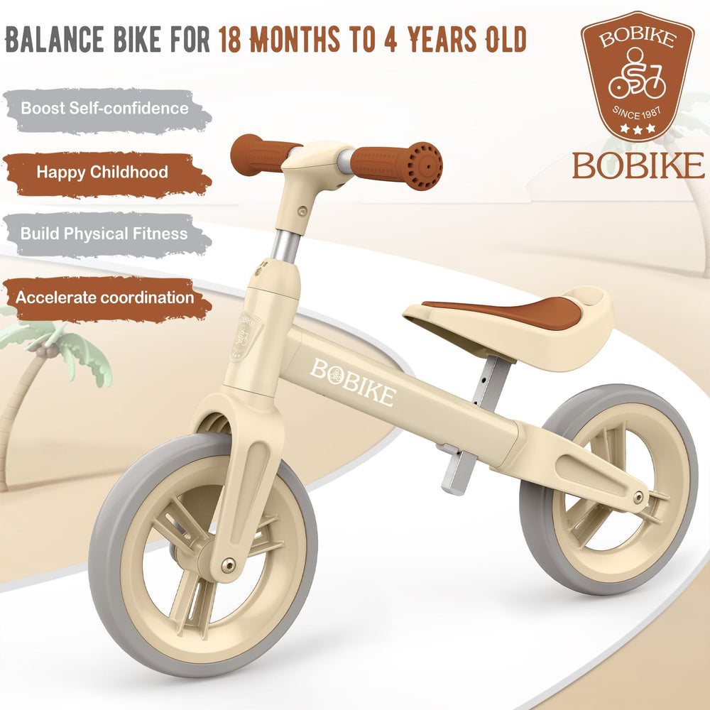 Bobike beige balance bike with adjustable handlebars for growing kids