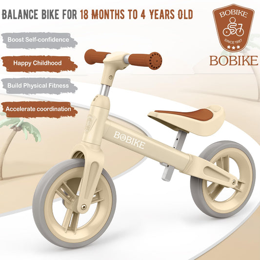 Bobike beige balance bike with adjustable handlebars for growing kids