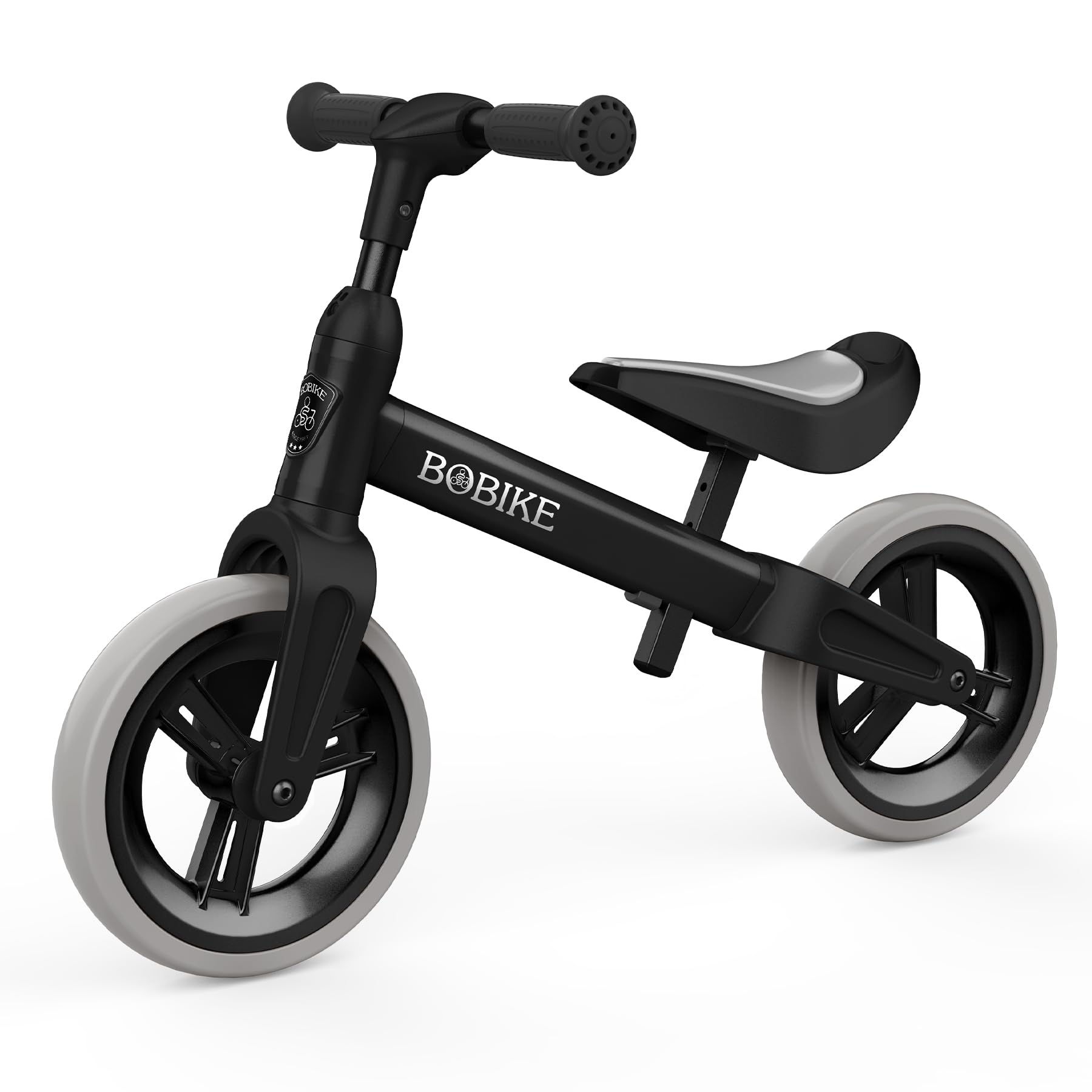 Bobike Toddler Balance Bike front view showing sturdy black frame for early riding
