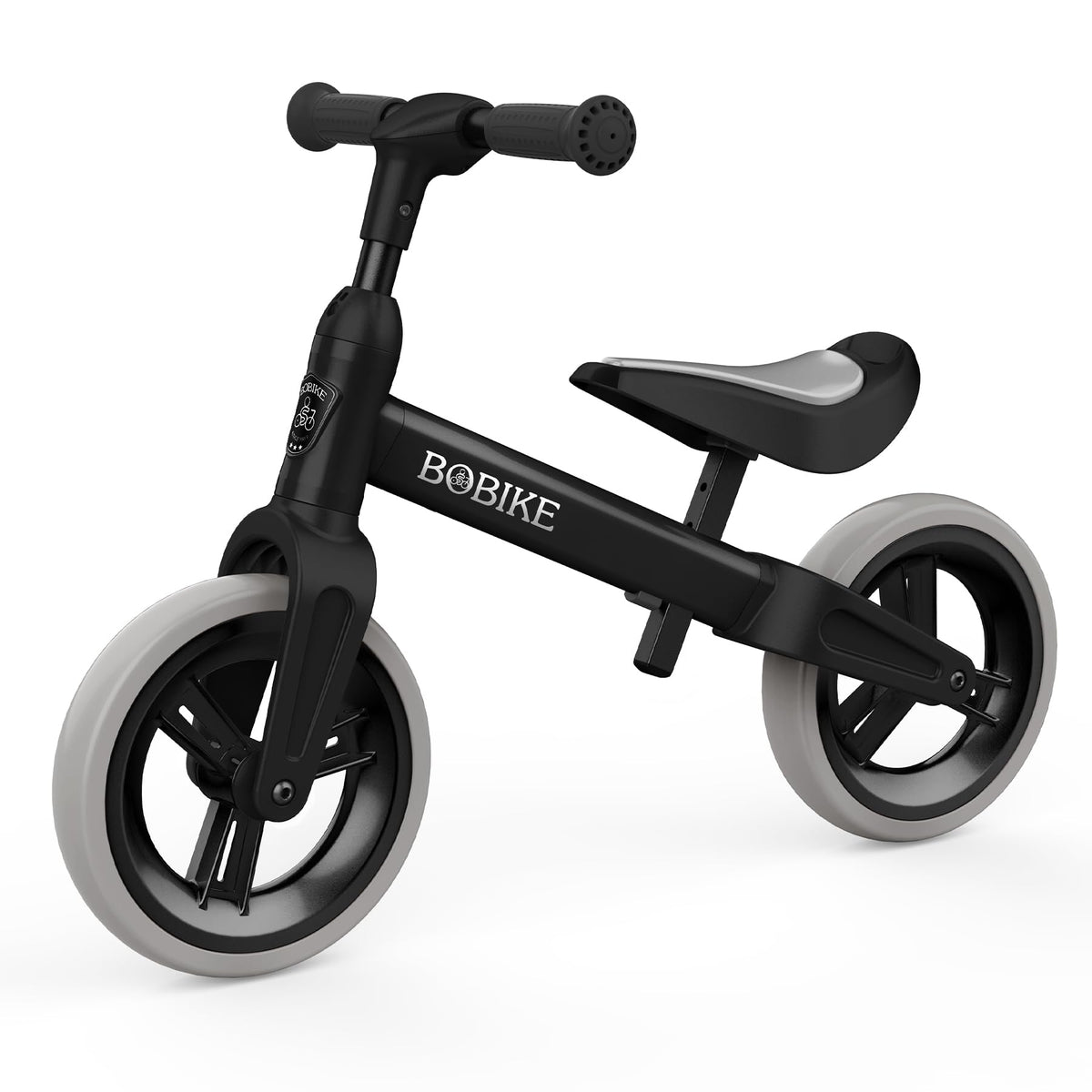 Bobike Toddler Balance Bike front view showing sturdy black frame for early riding
