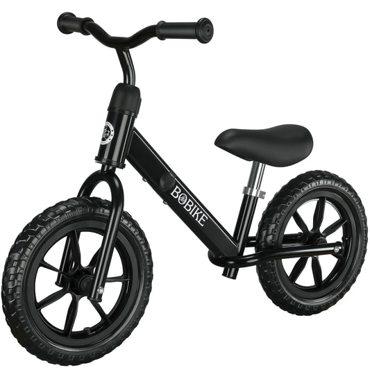 Bobike toddler balance bike front view showing sturdy carbon steel frame for growing riders.