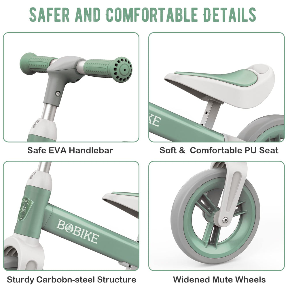 Bobike green balance bike handlebar close-up for safe control