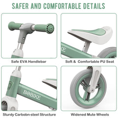Bobike green balance bike handlebar close-up for safe control