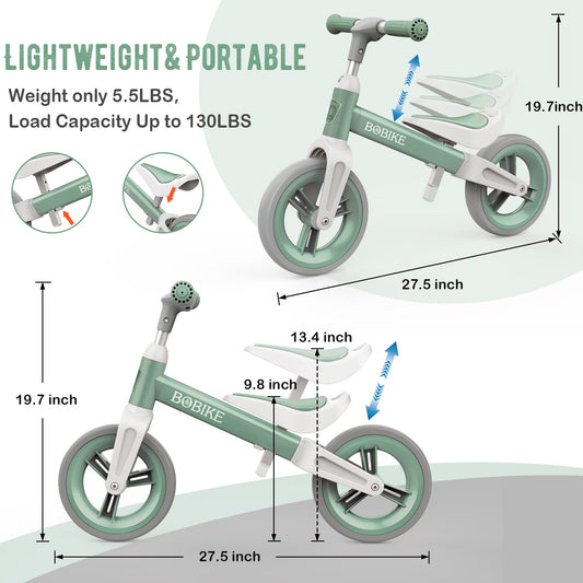 Bobike balance bike green seat adjustment showing growing-with-child comfort