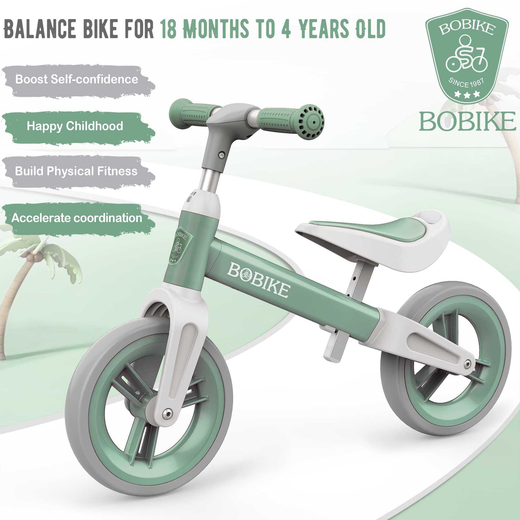 Bobike green balance bike with enclosed wheels for safe play