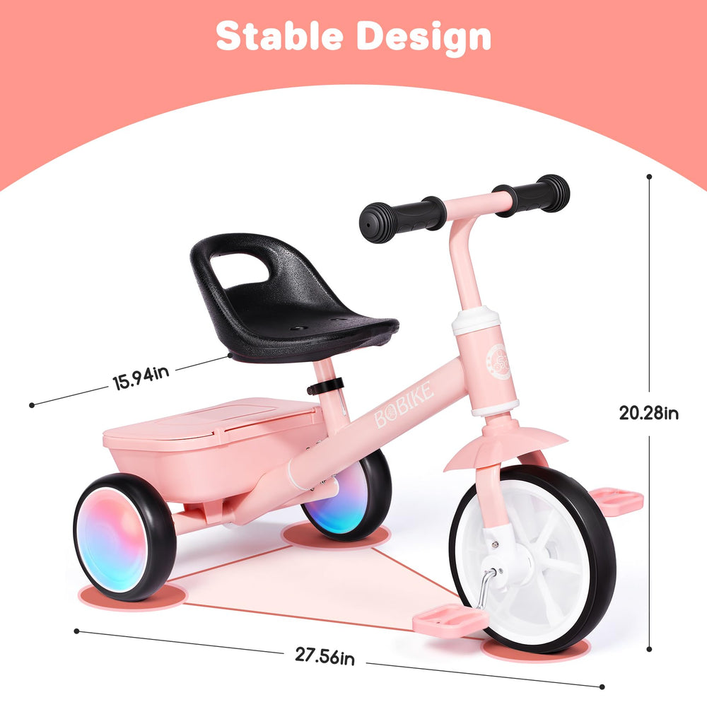 Bobike tricycle backrest and seat handle add comfort on long rides.