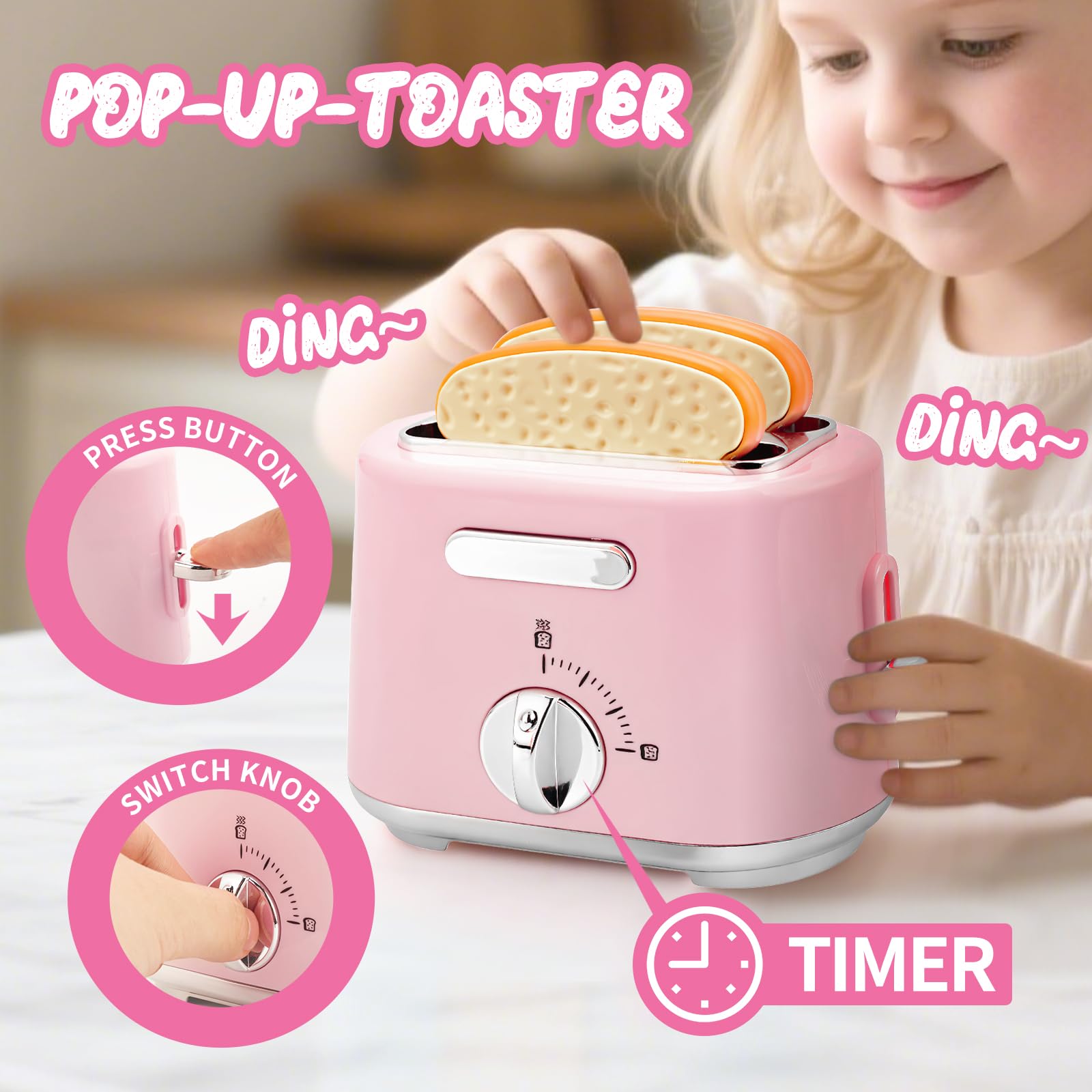 BOBUEXER pink kitchen set with lights and sounds enhances imagination.