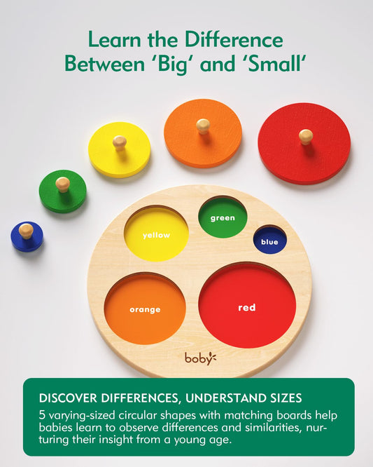 Boby wooden knob puzzle supports size and color recognition