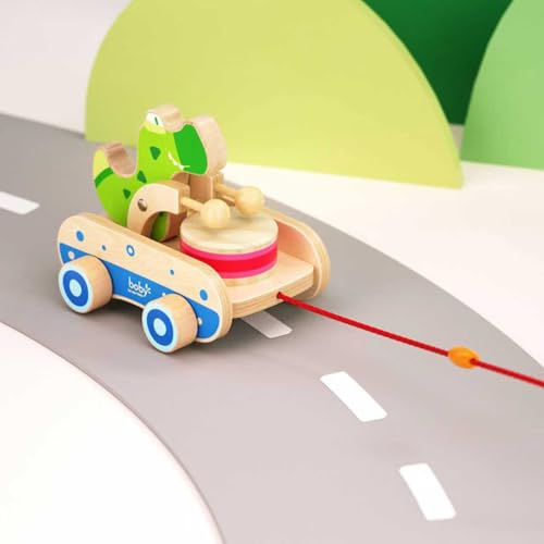 Boby wooden pull toy supports early walking and balance in toddlers.
