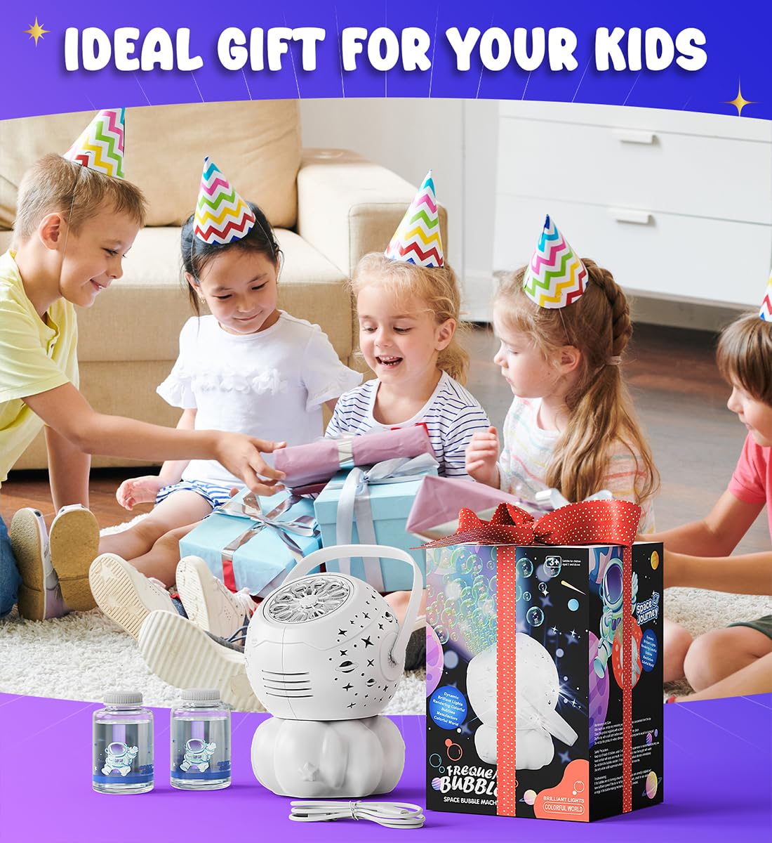 Boerfmo easy-operation bubble maker for kids’ celebrations.