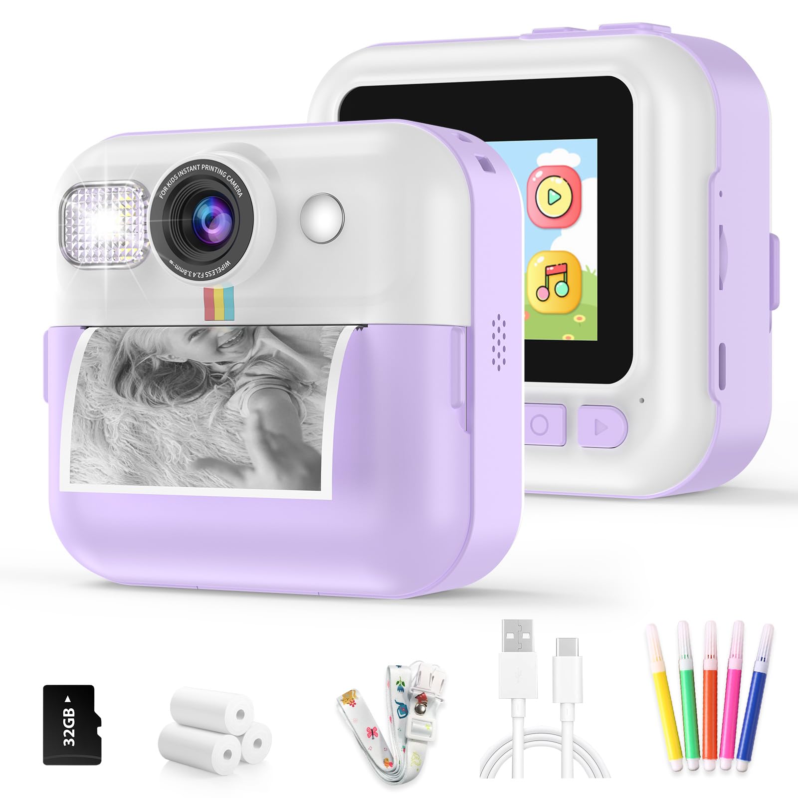 BOFIDAR instant print camera for kids, portable front view shows easy-to-carry design for on-the-go shooting