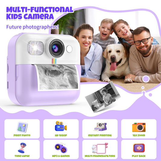 BOFIDAR kid's camera printing with thermal paper demonstrates inkless, safe photo printing