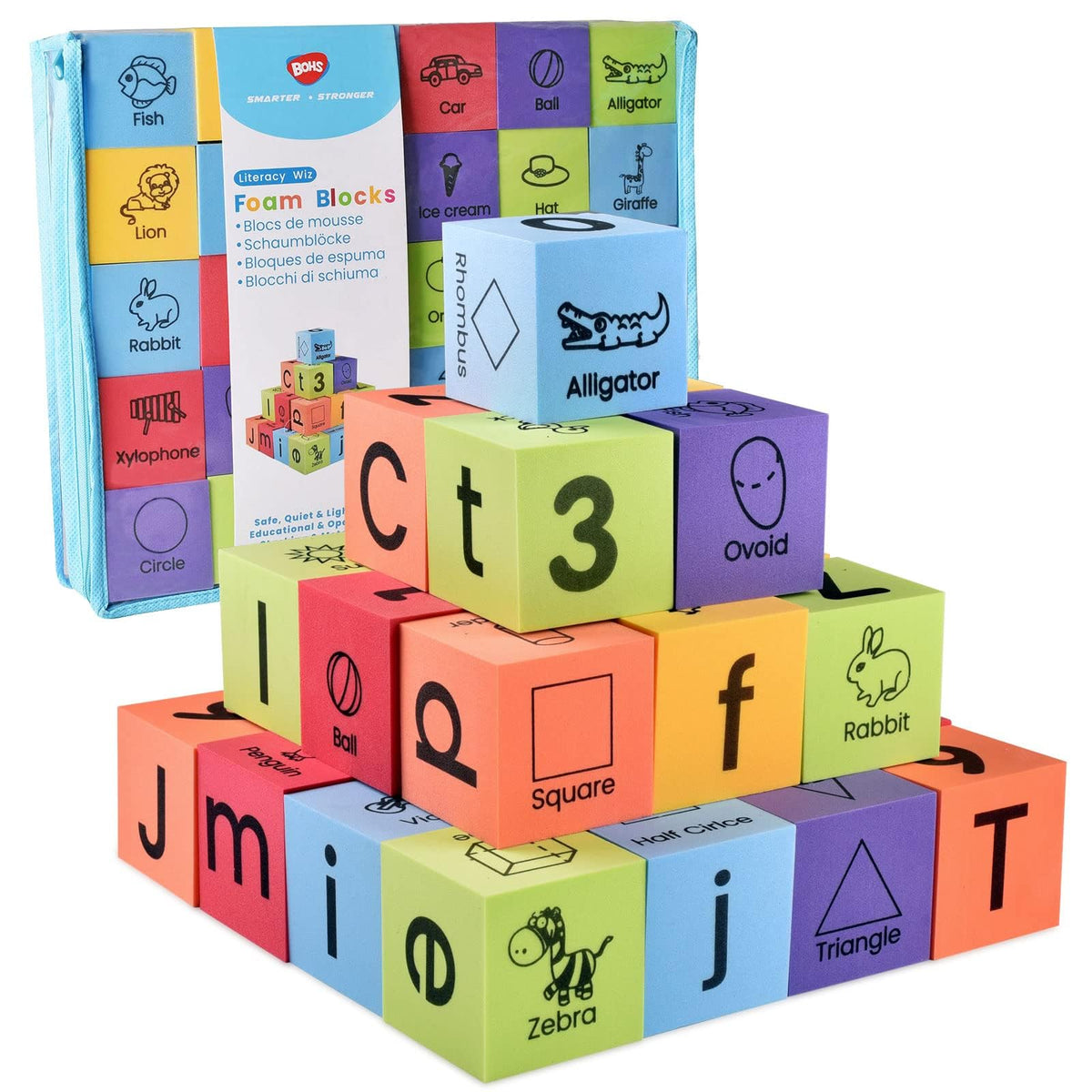 BOHS foam learning blocks stacked to boost early numeracy and hands-on exploration.