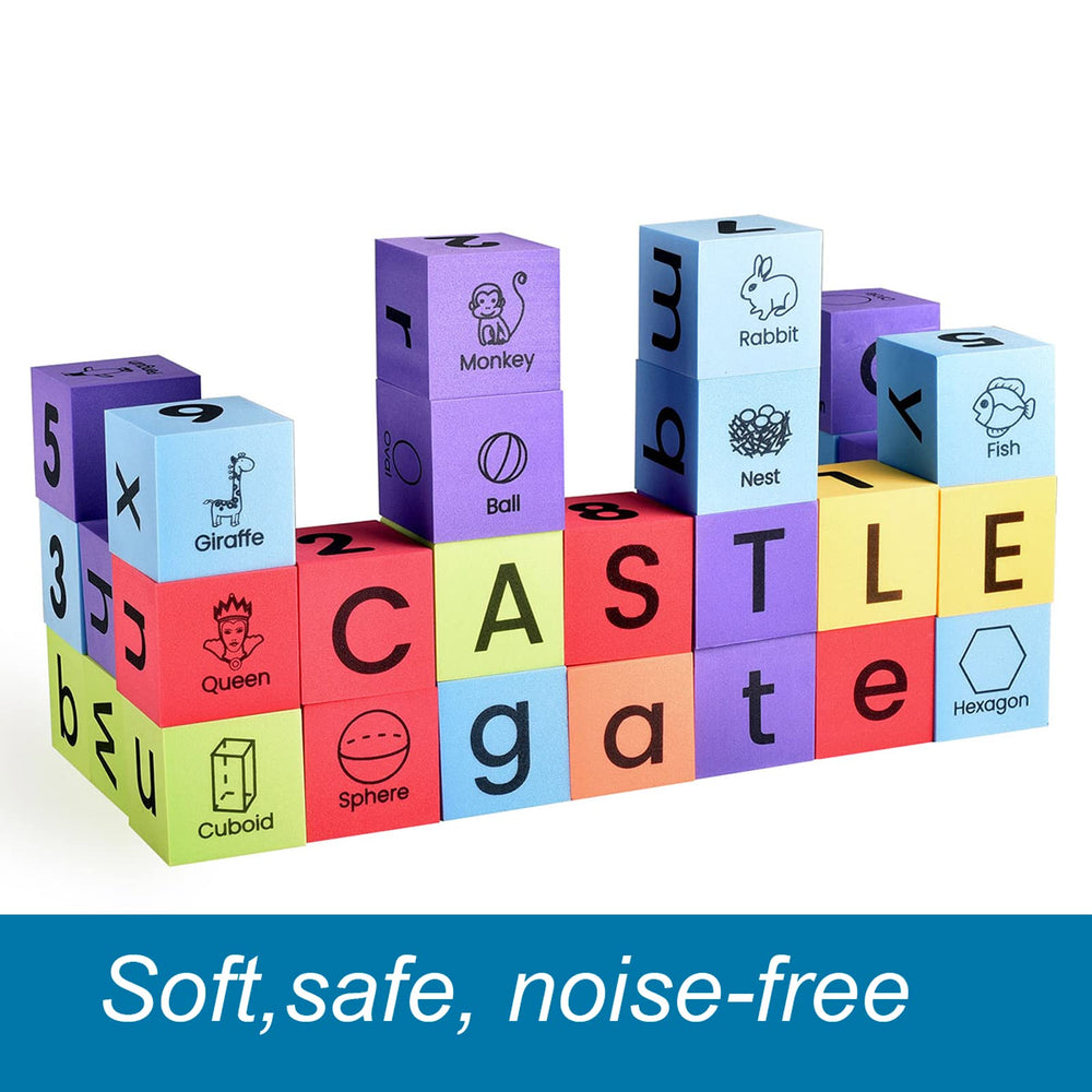 Colorful shapes on BOHS foam blocks support pattern recognition and spatial awareness.