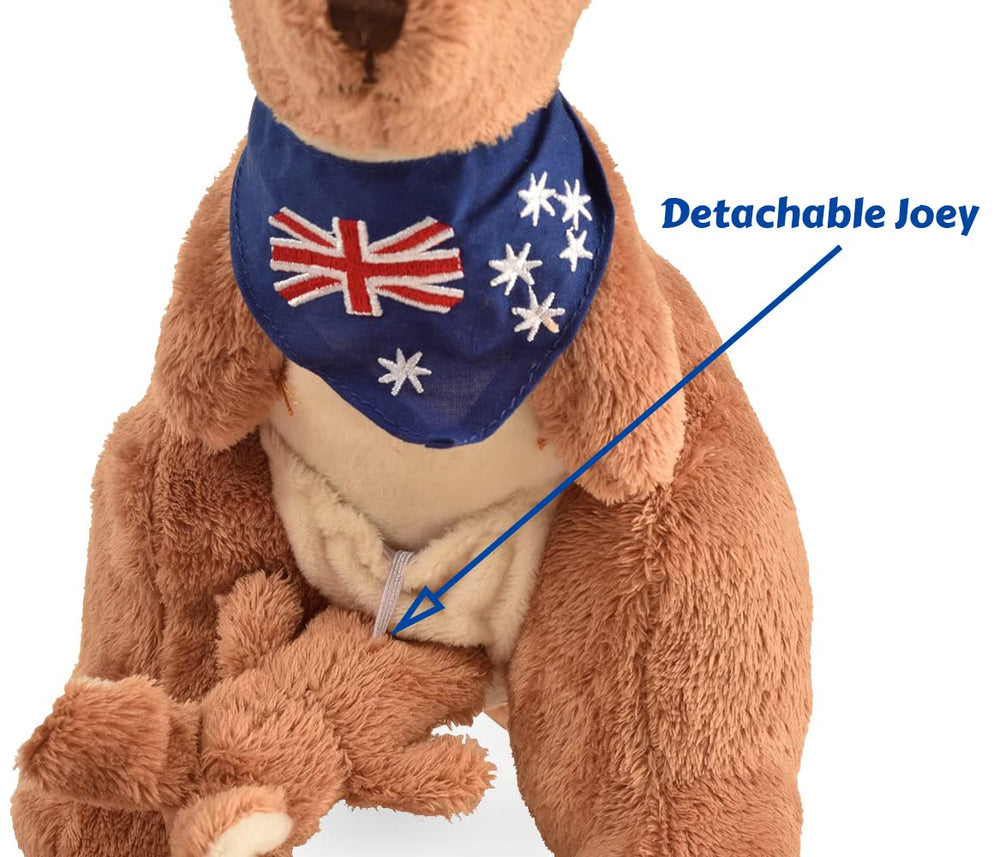 BOHS plush kangaroo showing soft fabric texture for cuddly hugs and bedtime snuggles.