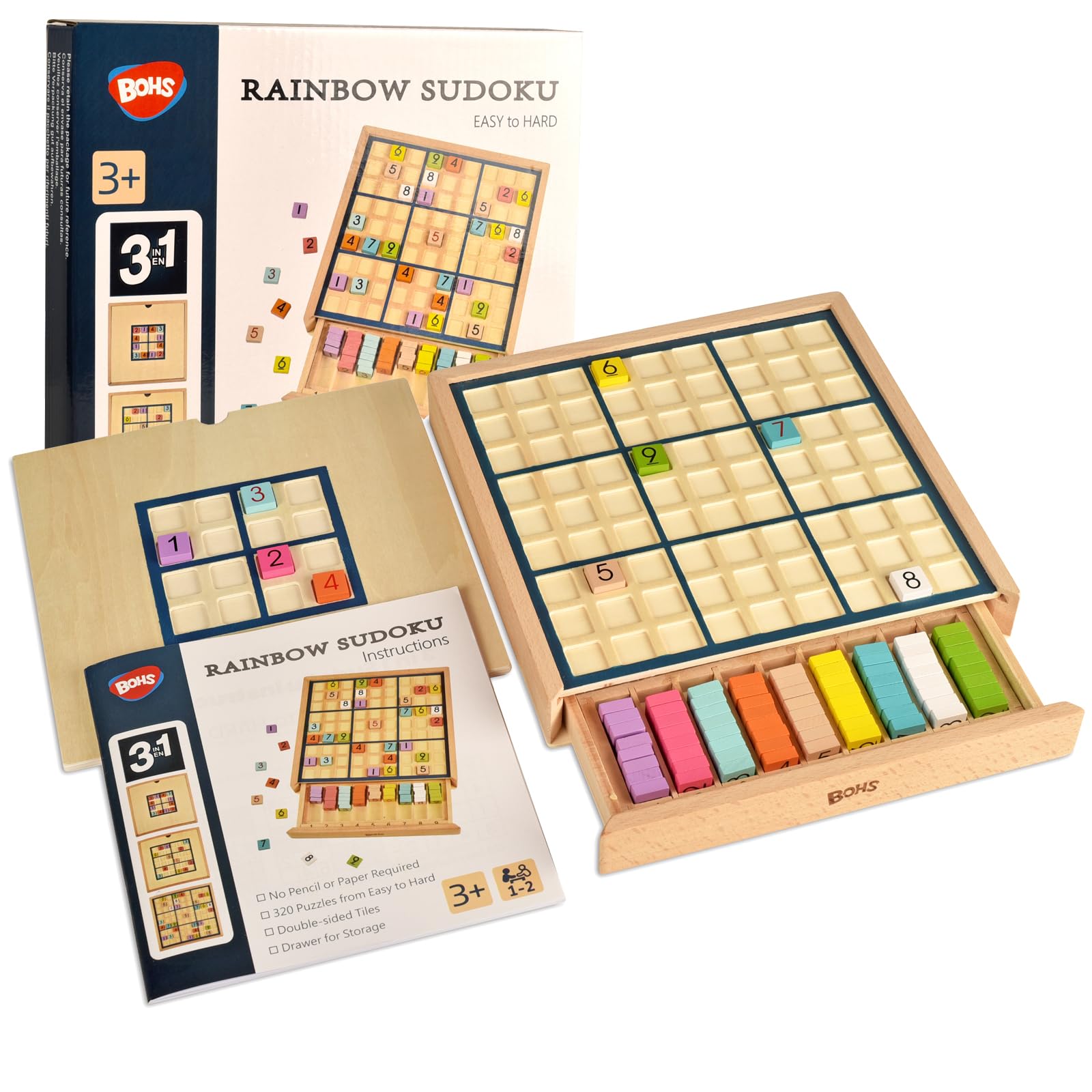 BOHS wooden rainbow Sudoku Puzzle 4x4 grid for beginners enhances focus and pattern recognition.