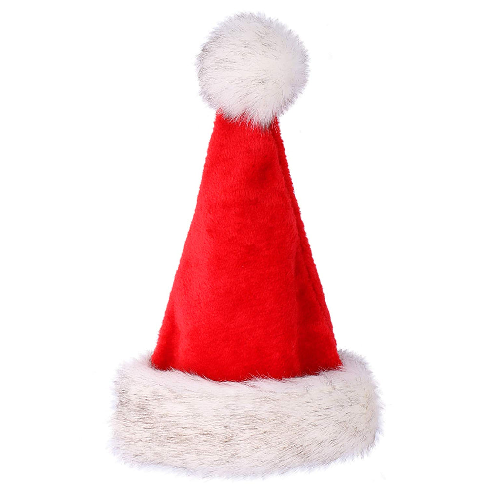 Boieo Deluxe Santa Hat with grey tipped fur trim, adds a luxurious holiday touch.