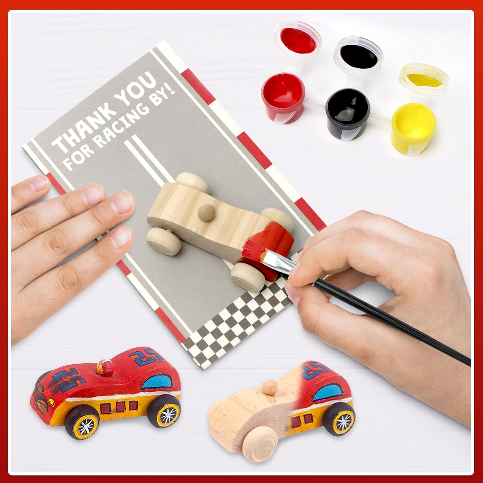 BOIKOKY red, black, yellow paint pots ready for vibrant car customization.