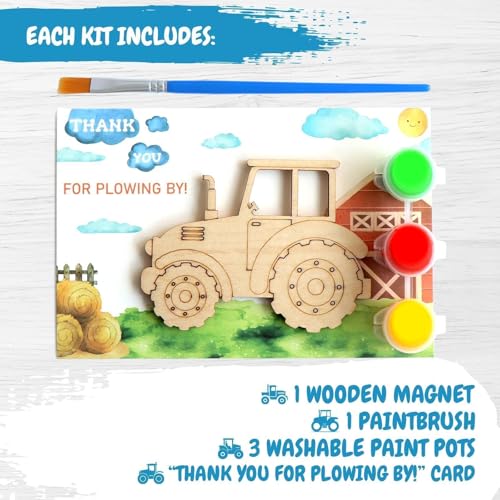 Boikoky wooden tractor cutouts with magnets for fridge display after painting