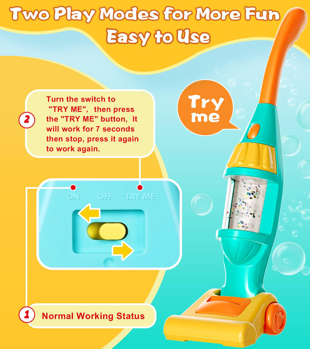 BOIMOES vacuum toy features rotating brush for realistic movement.