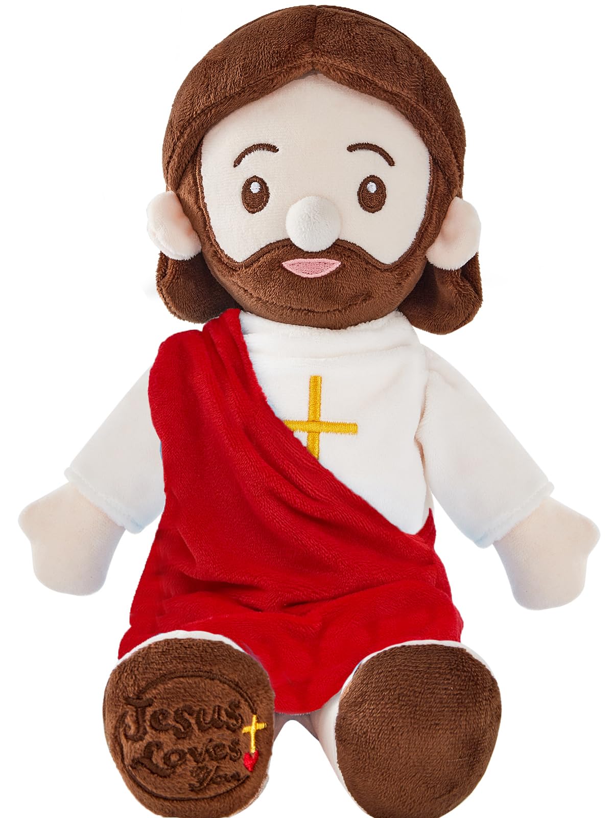 BOKUFLY Jesus Plush Doll in red robe offers cozy, hug-ready comfort.