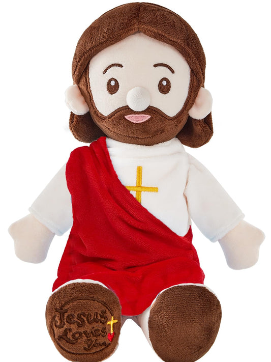 BOKUFLY Jesus Plush Doll in red robe offers cozy, hug-ready comfort.