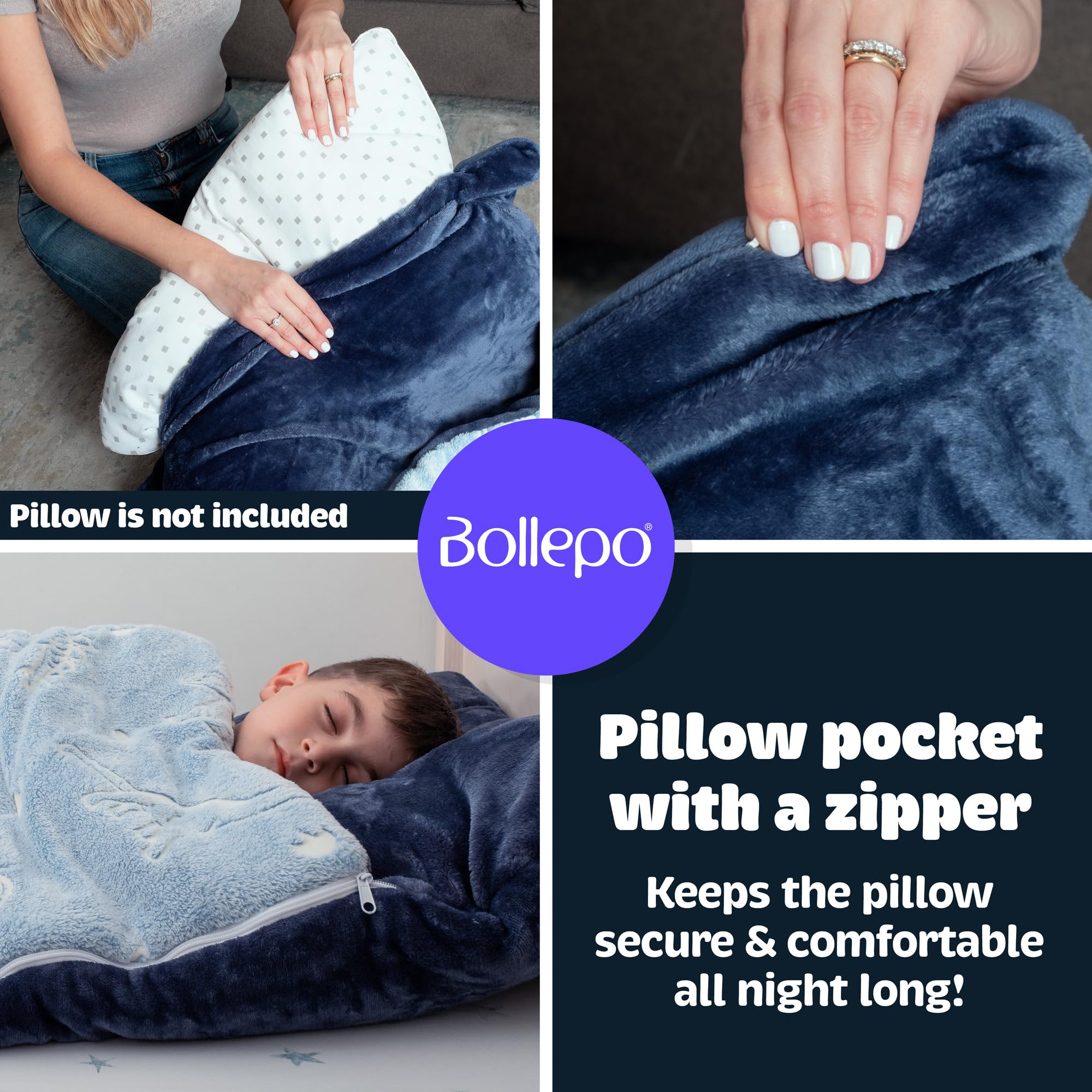 Bollepo roomy 66 by 33 inch sleeping bag for growing kids.