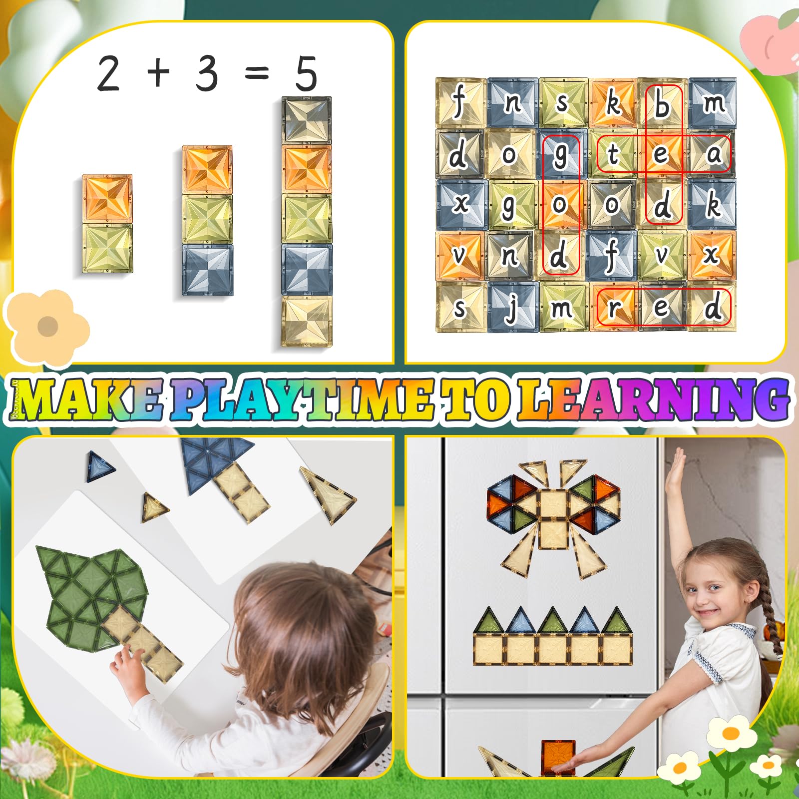 Bolorbt magnetic tiles made of ABS with rounded edges for kid-friendly construction.