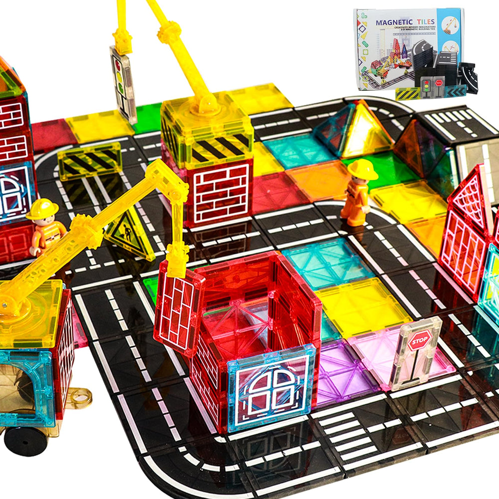 Bolorbt magnetic tiles road crane for dynamic city-building play.
