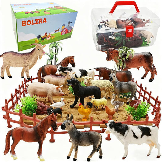 BOLZRA farm animals collection with 14 colorful figures for imaginative play.
