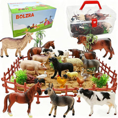 BOLZRA farm animals collection with 14 colorful figures for imaginative play.