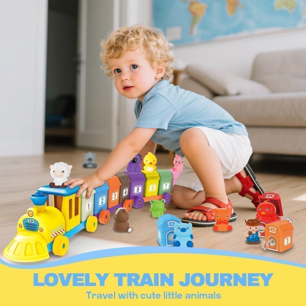 BOLZRA Farm Animals Train Toy: role-play with farmer and puppets.