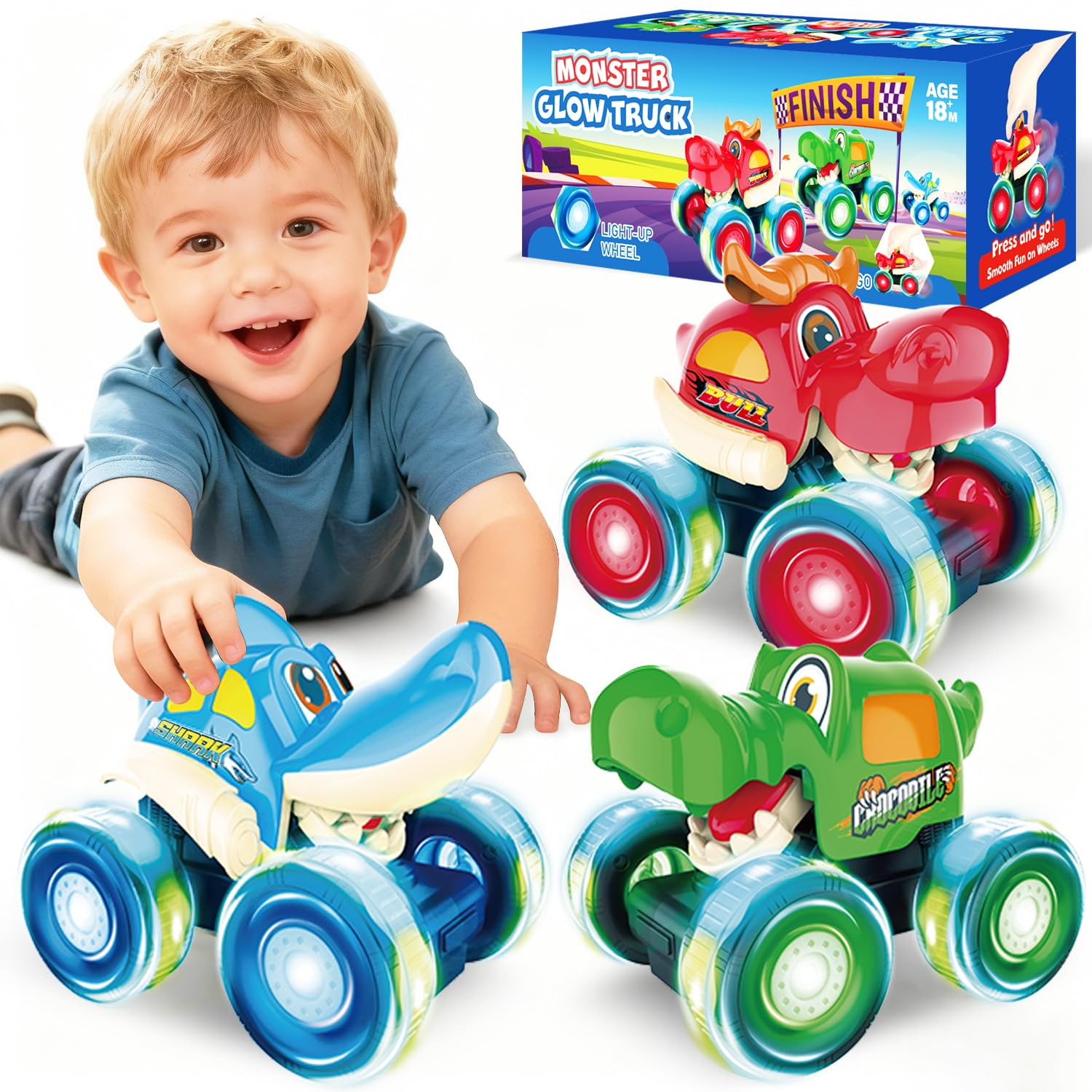 Bolzra monster truck bull with chomping jaws and LED wheels for interactive play