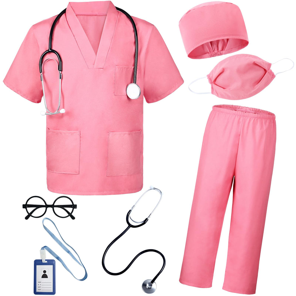 BOMLY Doctor Scrubs 7pc Pink Set boosts imaginative play and roleplay fun