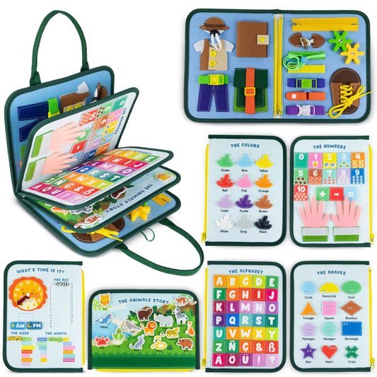BONNYCO Busy Board Animal: eight activity panels boost fine motor skills during travel.