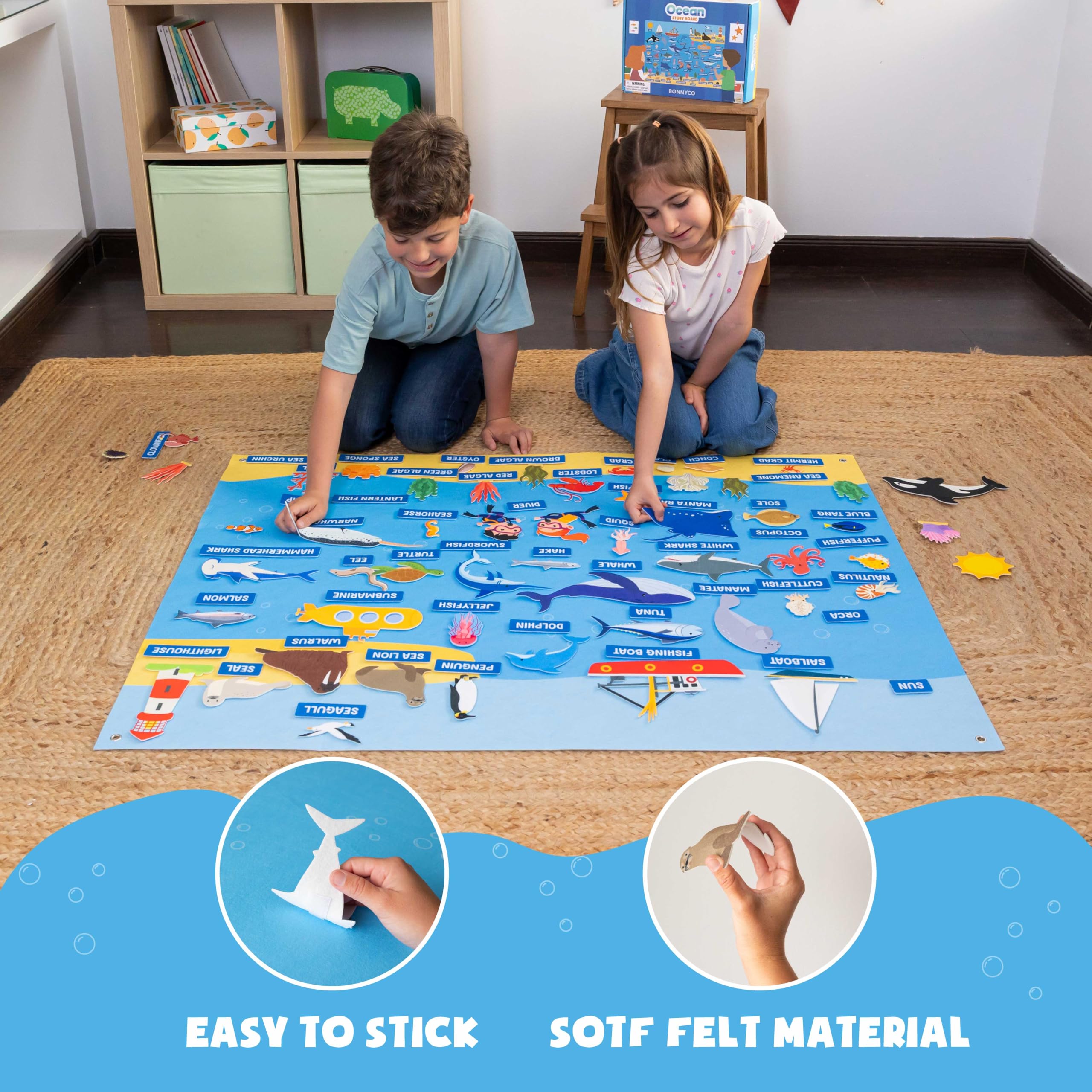 BONNYCO English name labels support bilingual learning on the felt board.