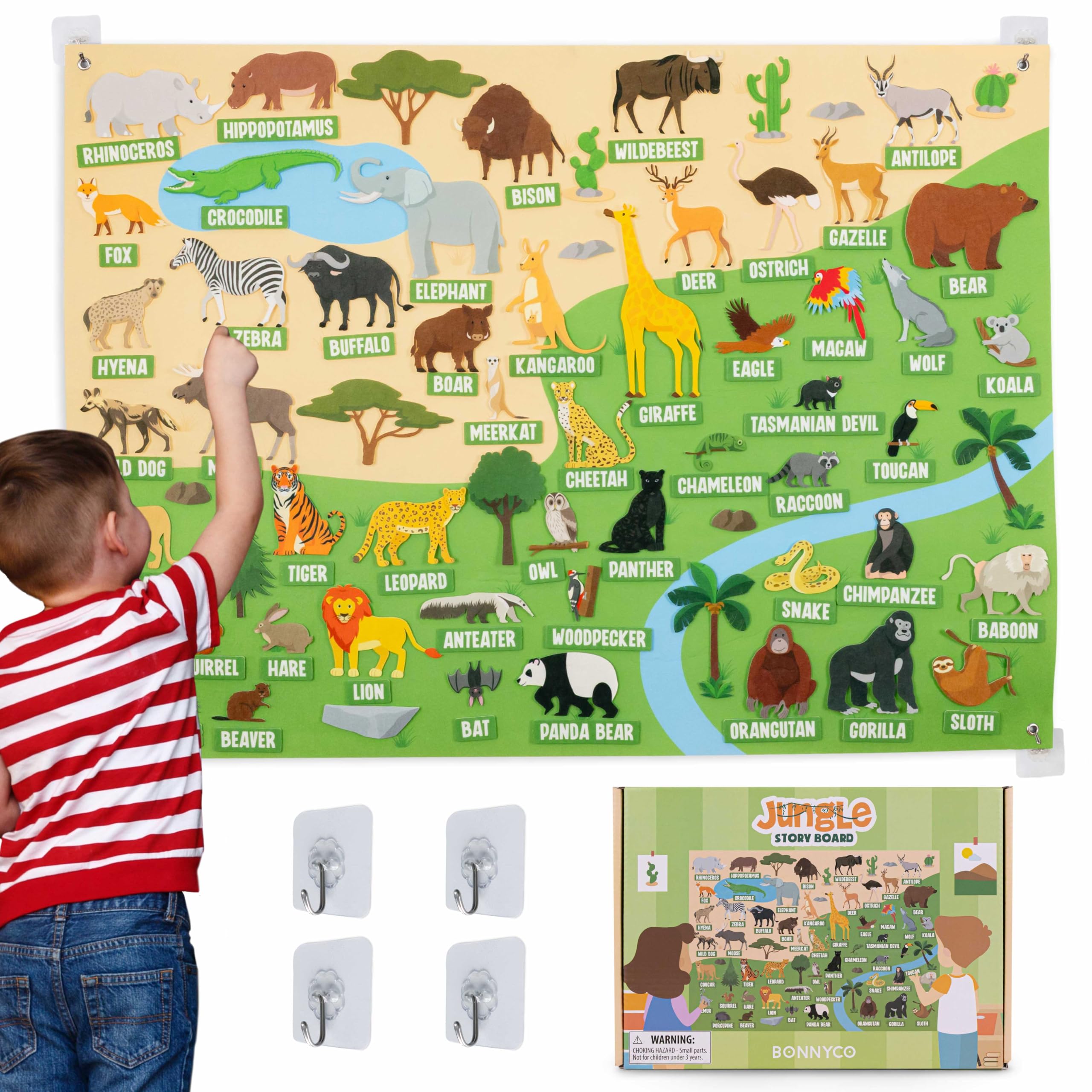 Bonnyco felt board for toddlers with jungle animals figures for interactive play