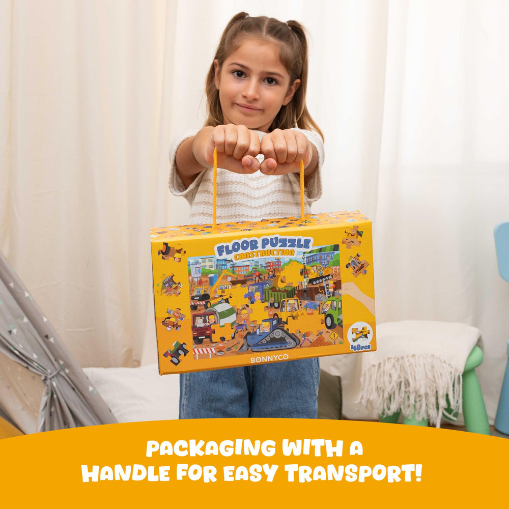 BONNYCO Giant Floor Puzzle construction site bulldozer: durable pieces survive repeated play sessions.