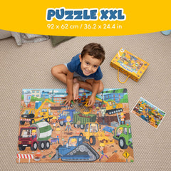 BONNYCO Giant Floor Puzzle construction site excavator: enhances problem-solving through hands-on assembly.