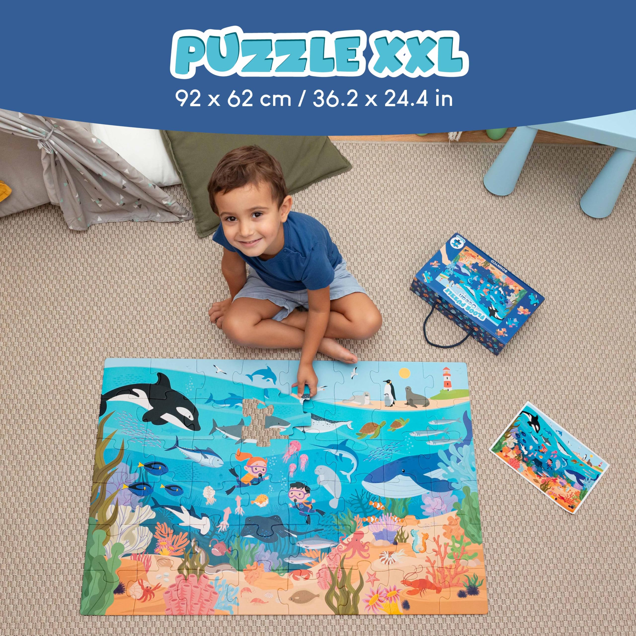 BONNYCO giant floor puzzle whale helps kids develop spatial awareness through big, engaging pieces