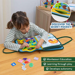 BONNYCO Montessori Busy Board: color and shape labels help toddlers recognize basics during play.