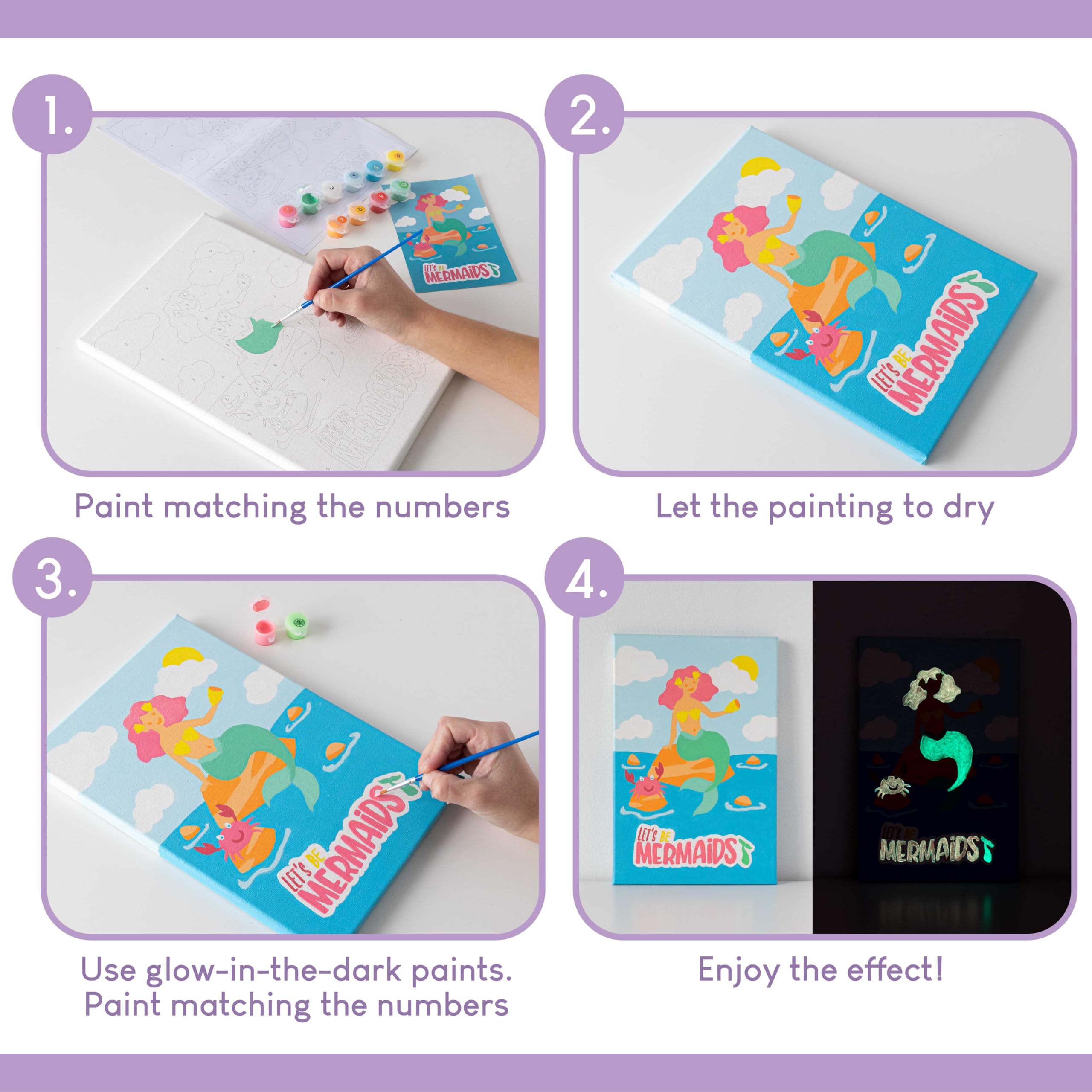 BONNYCO Mermaid canvas 3 with pre-drawn image and kid-friendly framing
