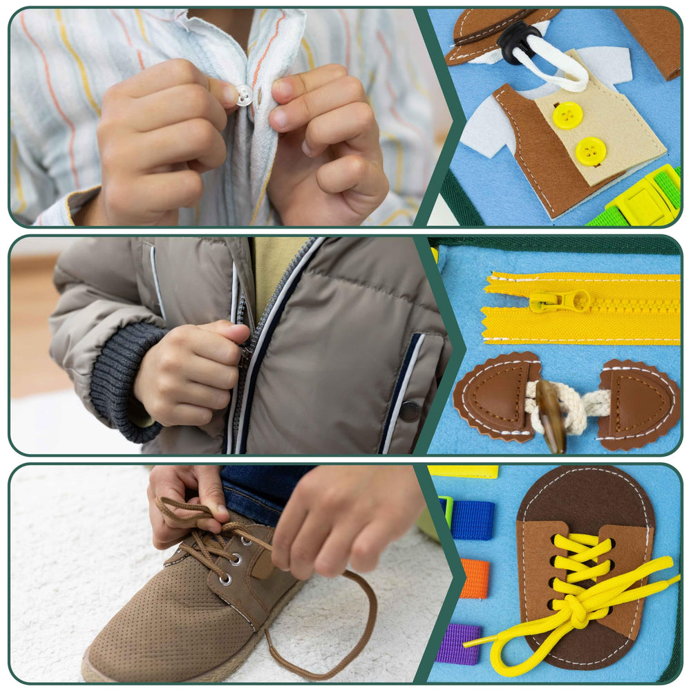 BONNYCO Sensory Busy Board: textured felts enhance tactile exploration for curious kids.