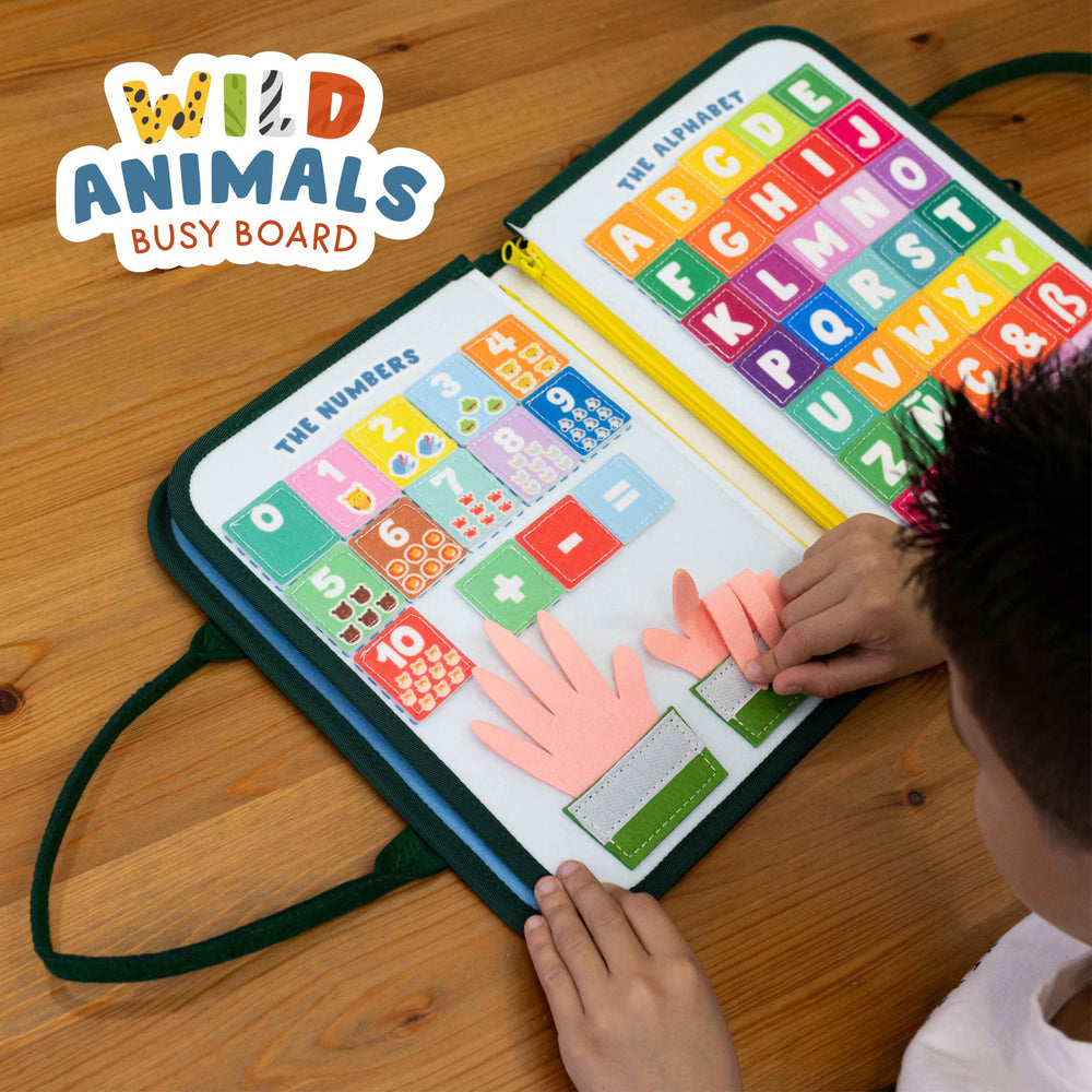 BONNYCO Travel Edition Busy Board: briefcase-style design supports independent play anywhere.