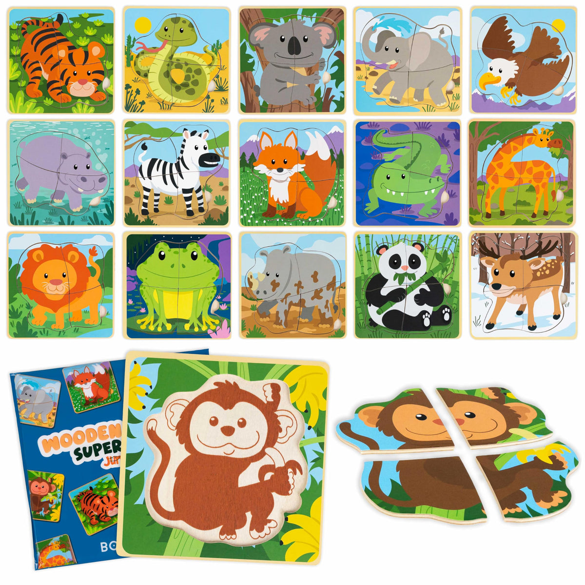 BONNYCO wooden puzzle elephant design promotes hand-eye coordination for toddlers.